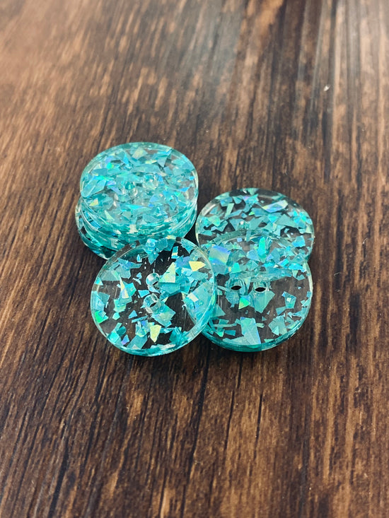 Teal Fleck Acrylic Button